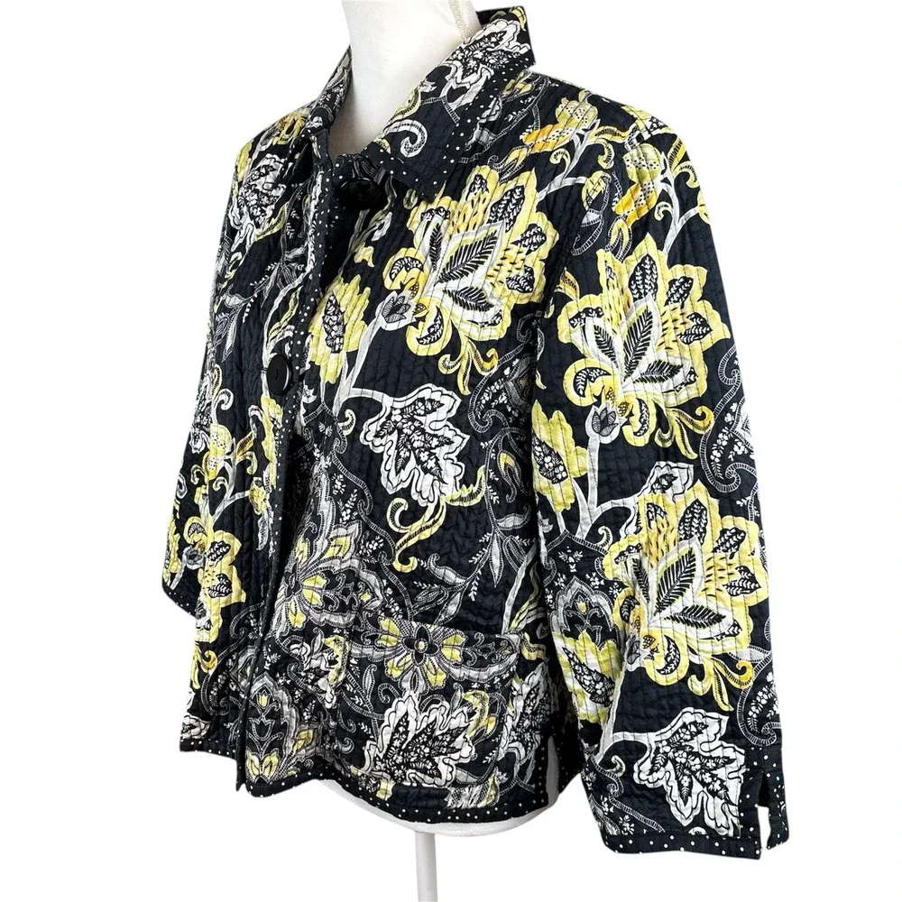 Peck & Peck Weekend Quilted‎ Reversible Jacket Womens XL Navy Polka Dot Paisley